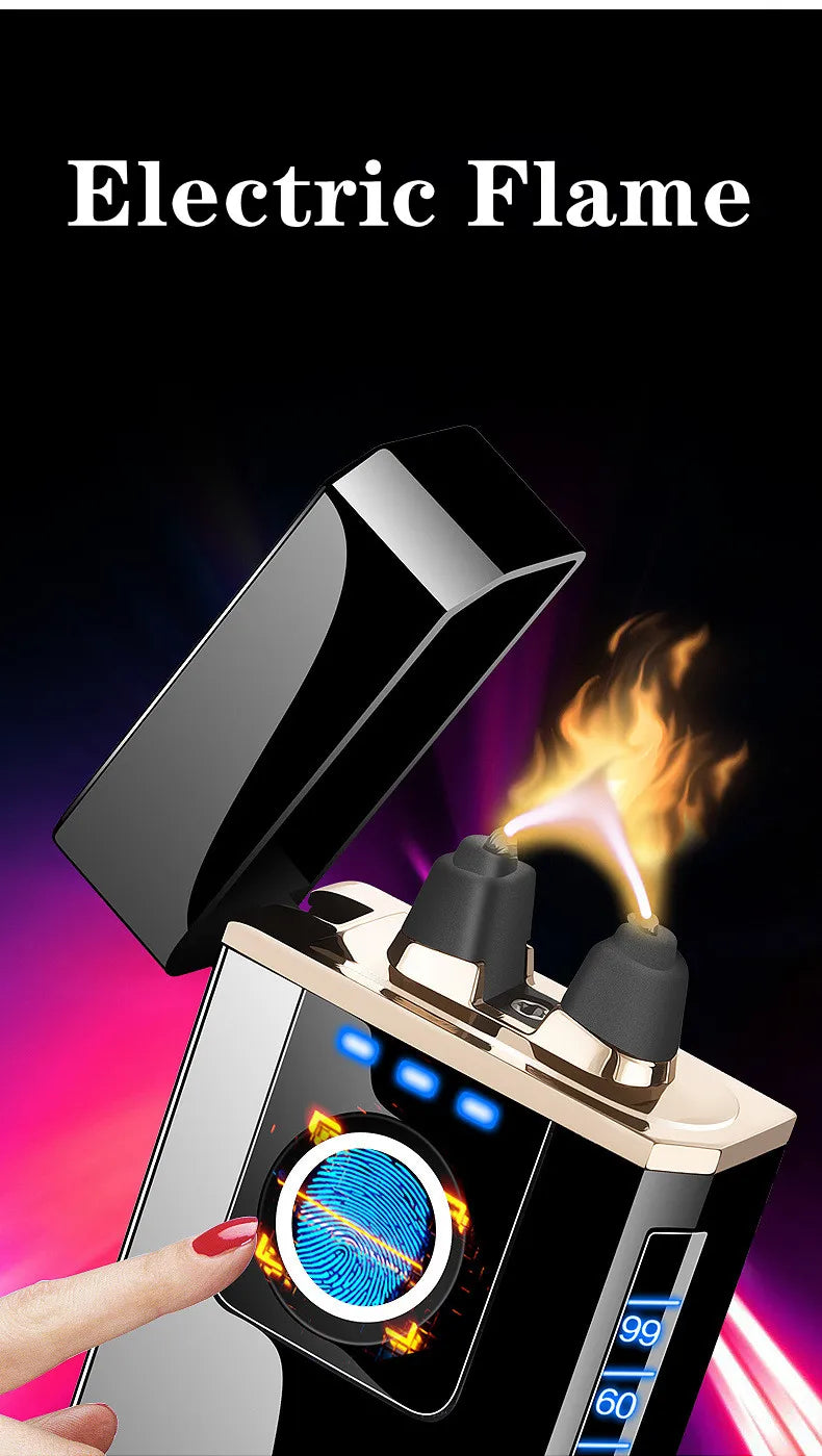 Luxury Smart Chip Fingerprint Recognition Induction Ignition USB Charging Large Flame Lighter LED Power Display Gift Box