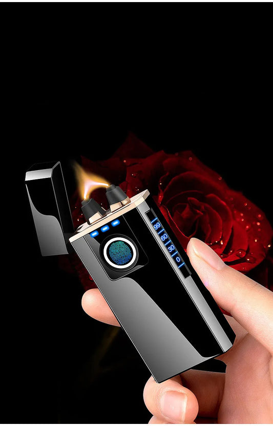 Luxury Smart Chip Fingerprint Recognition Induction Ignition USB Charging Large Flame Lighter LED Power Display Gift Box
