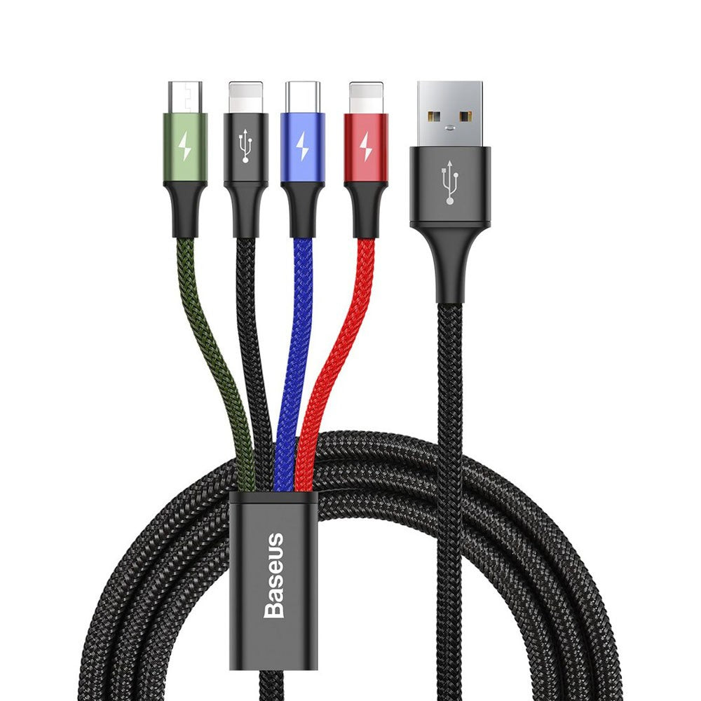 Baseus 4 in 1 Nylon Braided Cable (2 x Lightning / Type-C / Micro USB) 3.5A 1.2m (CA1T4-A01)-Black