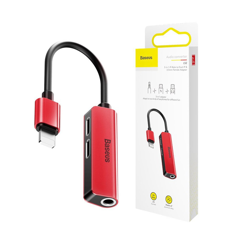Baseus 3-in-1 iP Male to Dual iP & 3.5mm Female Adapter L52