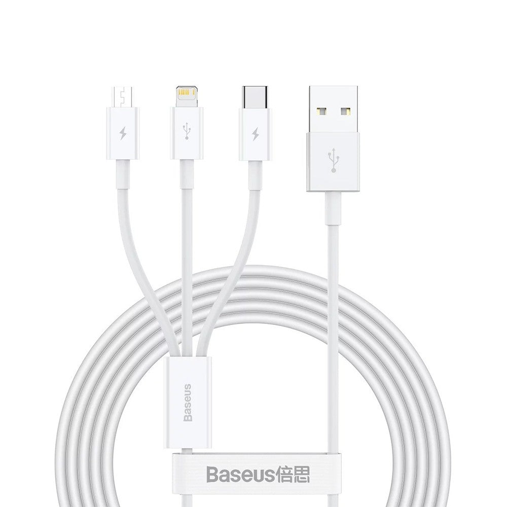 Baseus Superior Series Fast Charging Data Cable USB to M+L+C 3.5A 1.5m-White