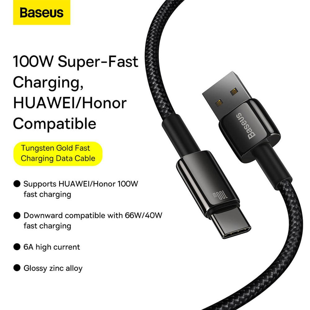 Baseus Tungsten Gold Fast Charging Data Cable USB to Type-C 100W 2m-Black