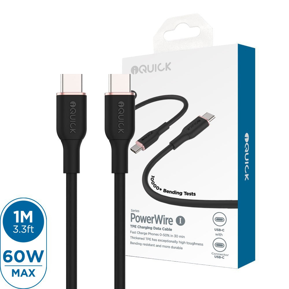 iQuick PowerWire 1 Series TPE Charging Date Cable Type-C to Type-C 1m Compatible for iPhone 15 Series