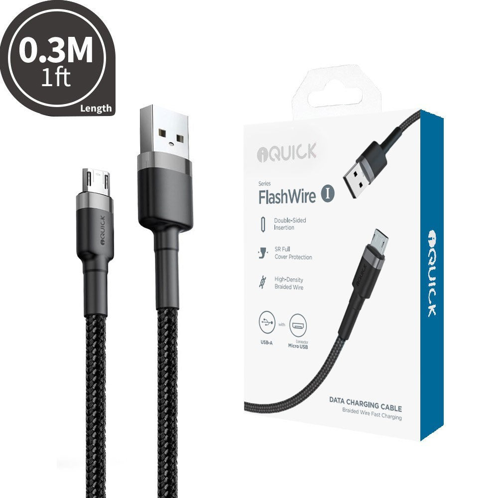 iQuick Braided Double Side Insertion Micro USB to USB-A Fast Charging Cable 0.3M