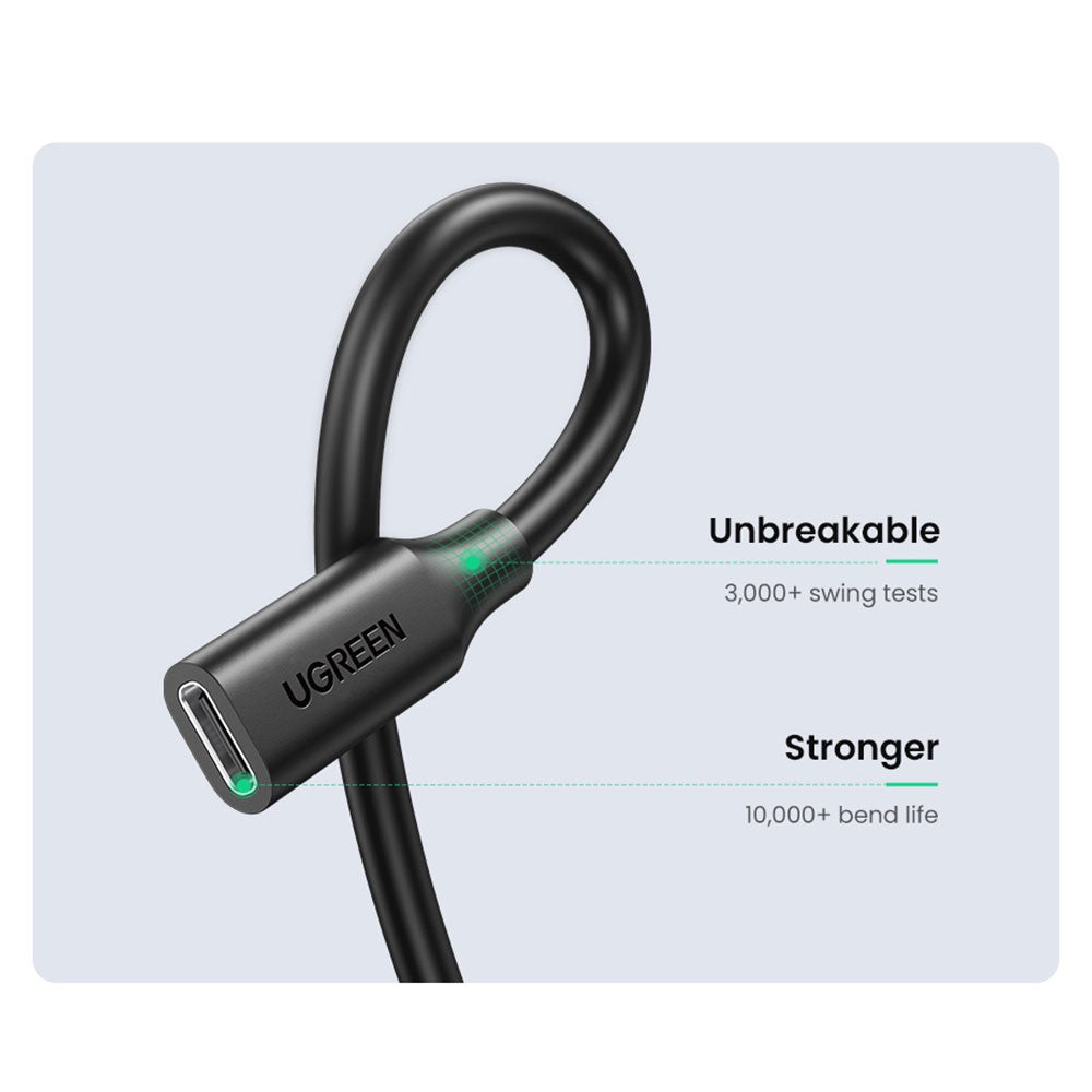 UGREEN US353 USB-C/M to USB-C/F Gen2 5A Extension Cable 1m-Black