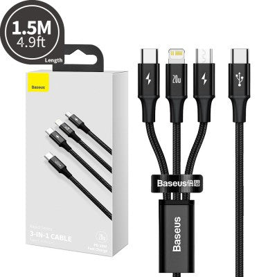 Baseus Rapid Series 3-in-1 Fast Charging Data Cable (1.5m) – New