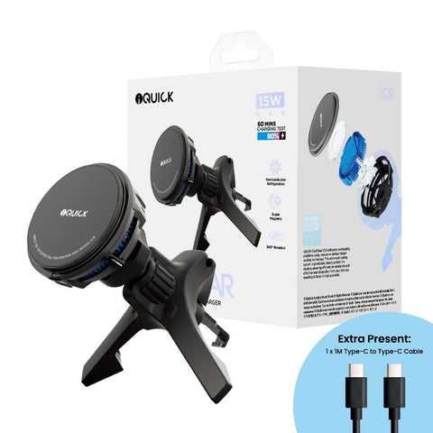 iQuick Magnetic Car Mount Charger with Cooling Semiconductor Radiator IC9 COOLGEAR 15W -Black
