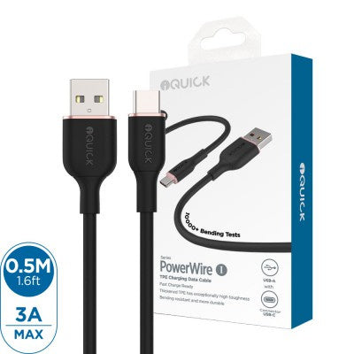iQuick PowerWire 1 Series USB to Type-C TPE Charging & Data Cable 0.5m (66W Super Charge Support)
