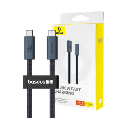 Baseus Flash Series 2 USB4 Full-Featured Data Cable Type-C to Type-C 240W 1m (Cluster Black) – Brand New
