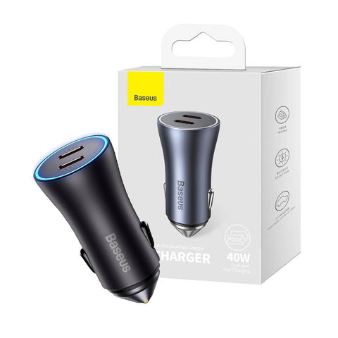 Baseus Golden Contactor Pro Dual Fast Charger – Car Charger 40W (Dark Gray) – Brand New