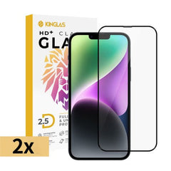 iPhone 13 / 13 Pro / 14 / 16E / 17E Kinglas 2 Packs 2.5D Full Coverage Silk Printing Black Edge Tempered Glass Screen Protector