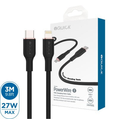 iQuick PowerWire 1 Series TPE Charging & Data Cable Type-C to Lightning (3m) – Brand New