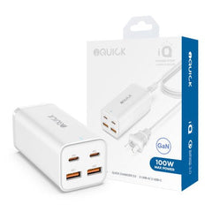 iQuick 100W 4-Port USB Charger – White (2×USB-C + 2×USB-A)