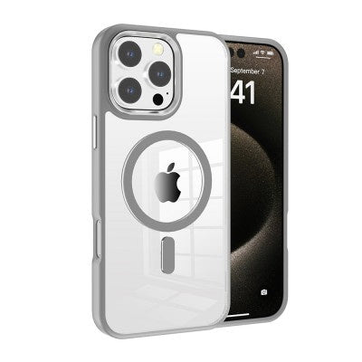iPhone 16 Pro Max Redefine Metal Camera Lens Transparent Case Cover With Magnetic Ring - （Grey）