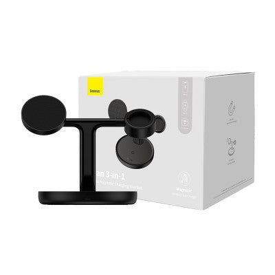 Baseus Swan 3-in-1 Wireless Magnetic Charging Bracket 20W Universal Version (Include:USB For Type-C 3A 1M)-Black