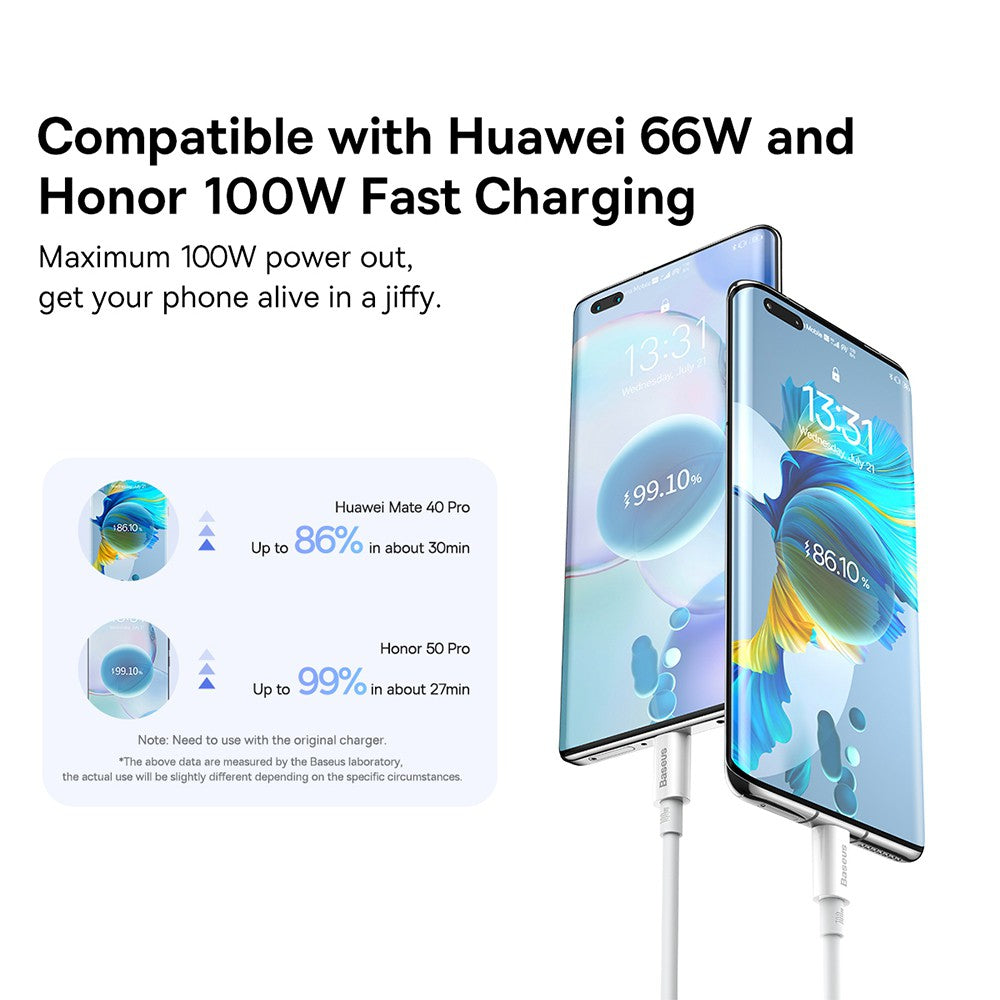 Baseus Superior Series Fast Charging Data Cable USB to Type-C 100W 2M-Whit