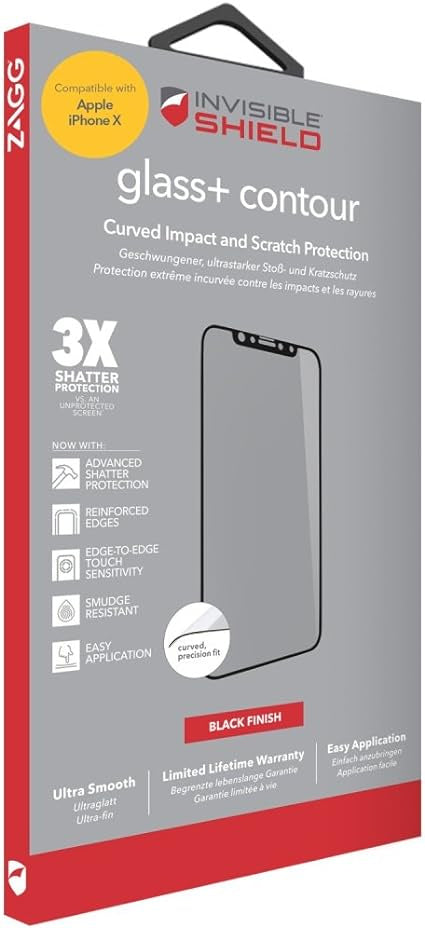 ZAGG InvisibleShield Glass+ Contour Screen Protector Made for Apple iPhone X - Black