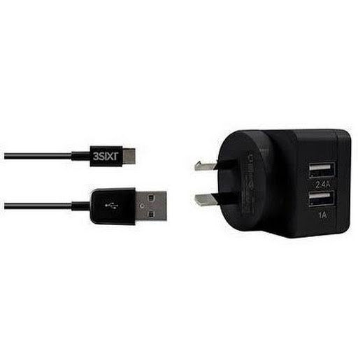 3SIXT dual USB wall charger with micro USB cable
