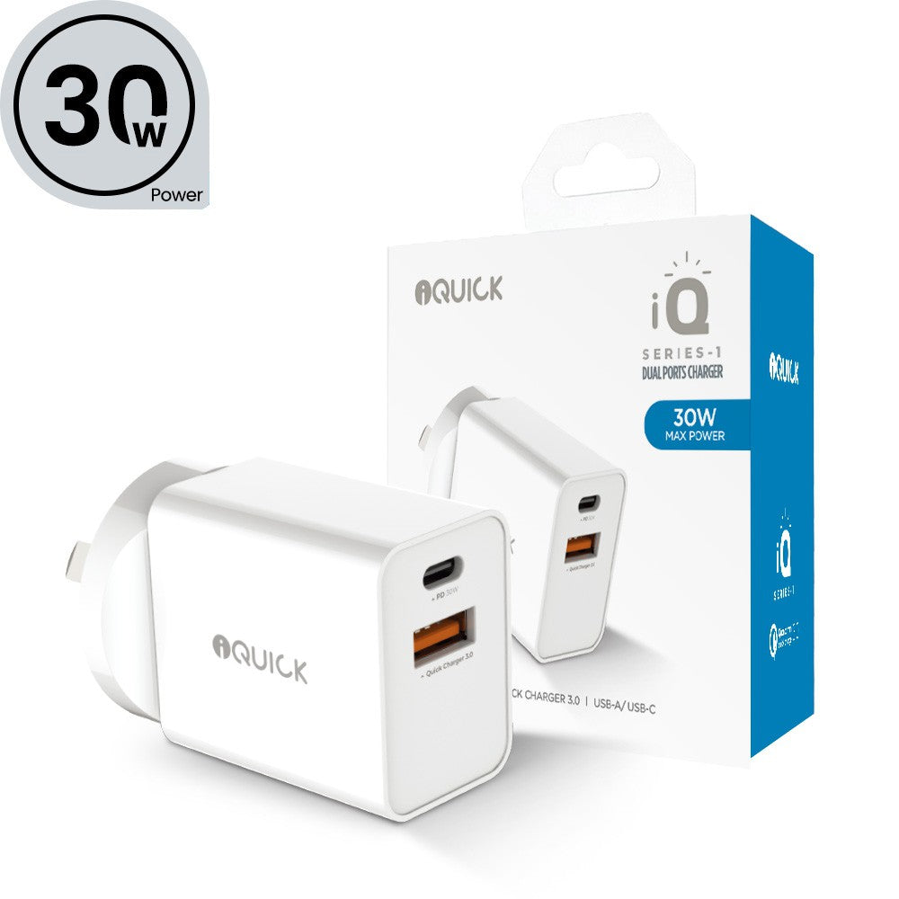 iQuick 30W PD3.0+QC3.0 Dual Ports Charging Adapter-White