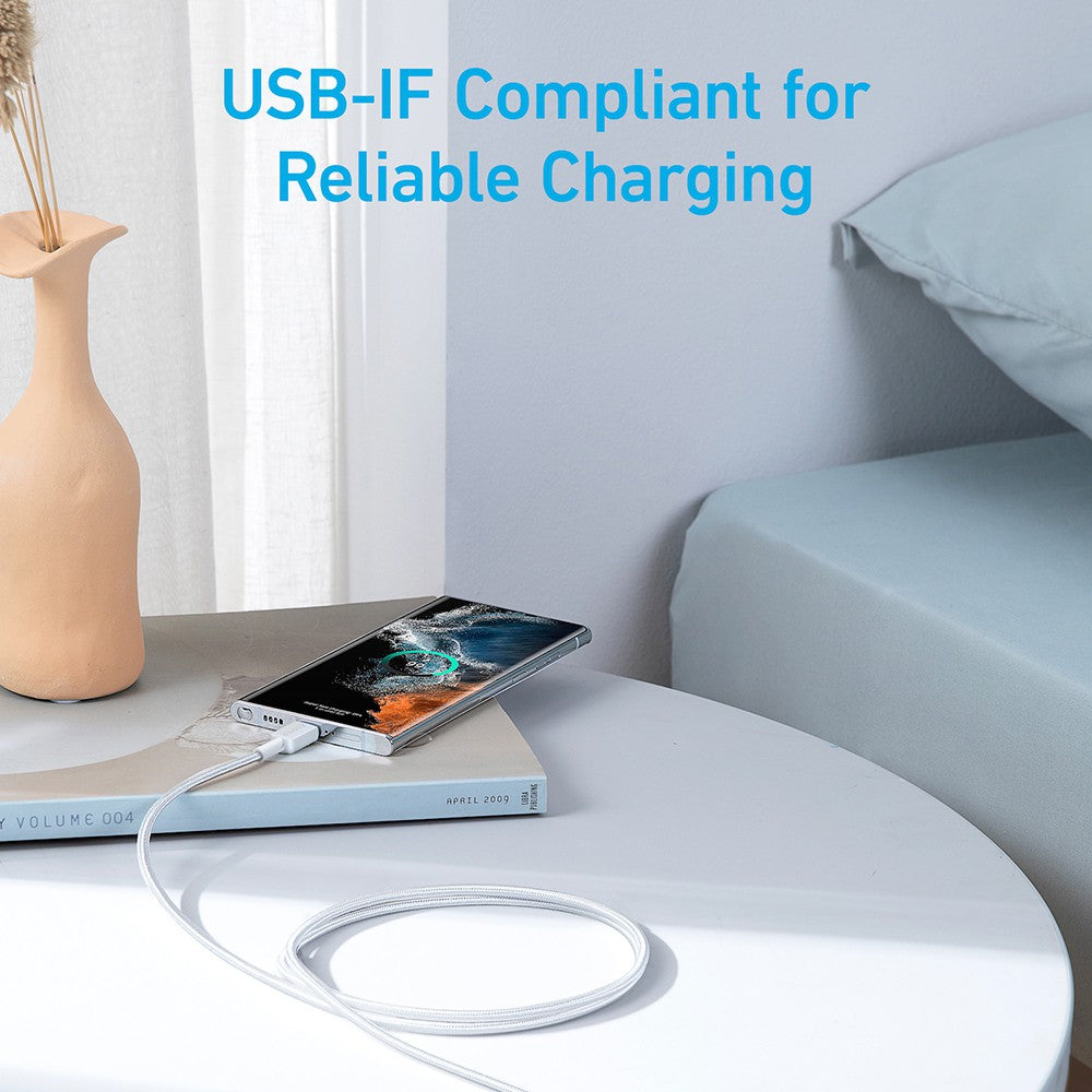 Anker 322 USB-C to USB-C Cable Compatible for iPhone 15 Series-White (3ft Braided) (A81F5H21)