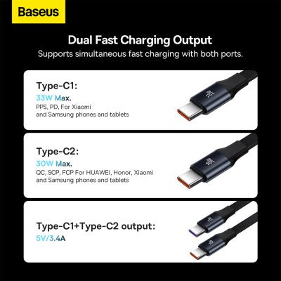 Baseus Enjoyment Retractable 2-in-1 Car Charger C+C 33W