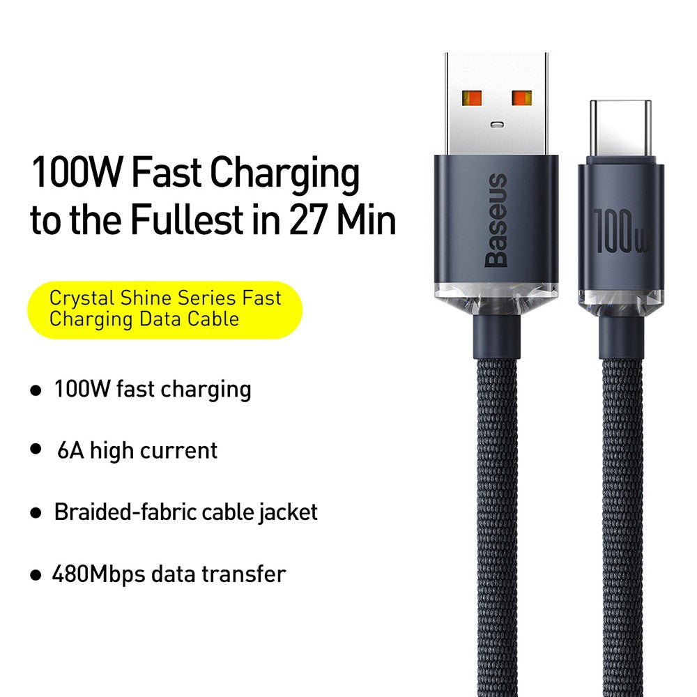 CW-FXP Baseus Crystal Shine Series Fast Charging Data Cable USB to Type-C 100W 1.2m-Black