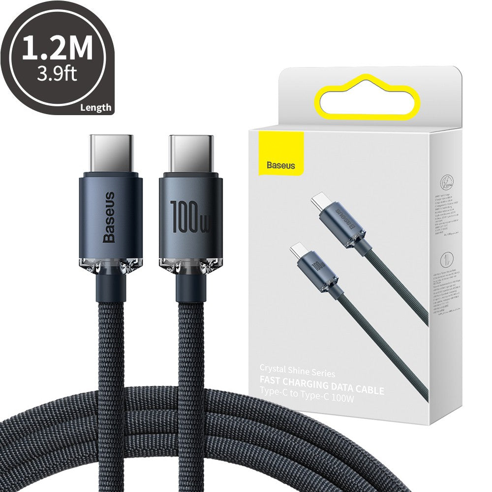 CW-FXP Baseus Crystal Shine Series Fast Charging Data Cable Type-C to Type-C 100W 1.2m-Black Compatible for iPhone 15 Series