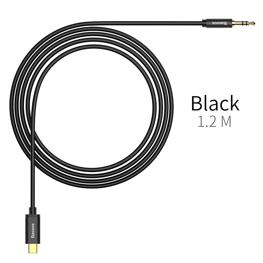 Baseus Stereo Audio AUX Cable 3.5MM Mini Jack - Type-C for Smartphone 120cm (CAM01-01)-Black