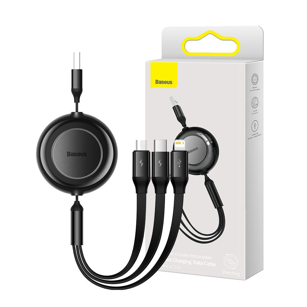 Baseus Bright Mirror 2 Series Retractable 3-in-1 Fast Charging Data Cable USB to M+L+C 3.5A 1.1m