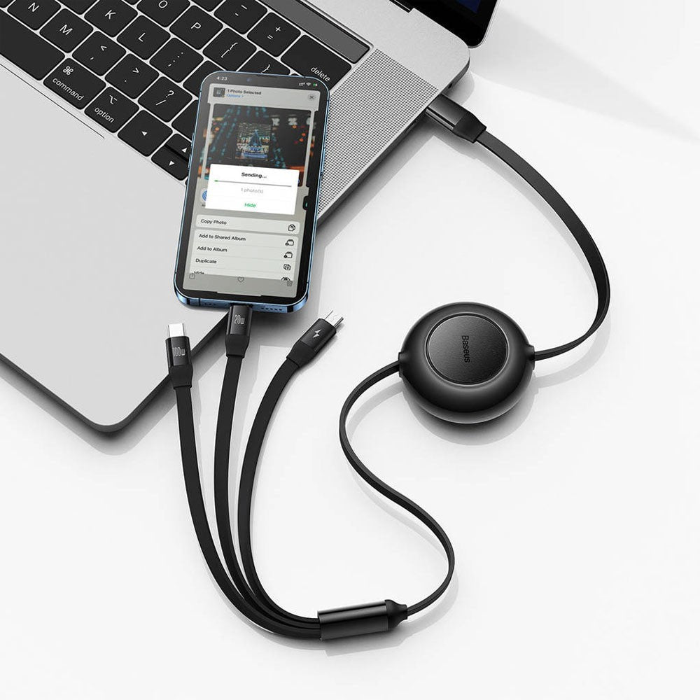 Baseus Bright Mirror 2 Series Retractable 3-in-1 Fast Charging Data Cable Type-C to M+L+C 100W 1.1m