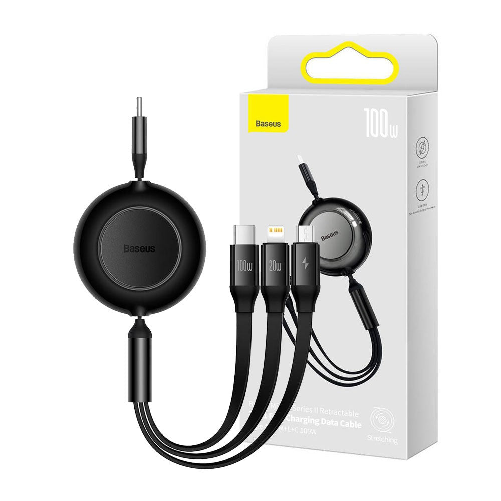 Baseus Bright Mirror 2 Series Retractable 3-in-1 Fast Charging Data Cable Type-C to M+L+C 100W 1.1m