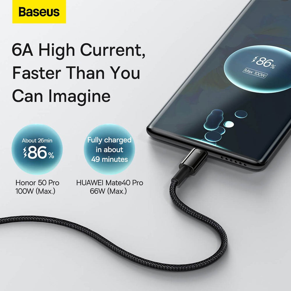 Baseus Tungsten Gold Fast Charging Data Cable USB to Type-C 100W 2m-Black