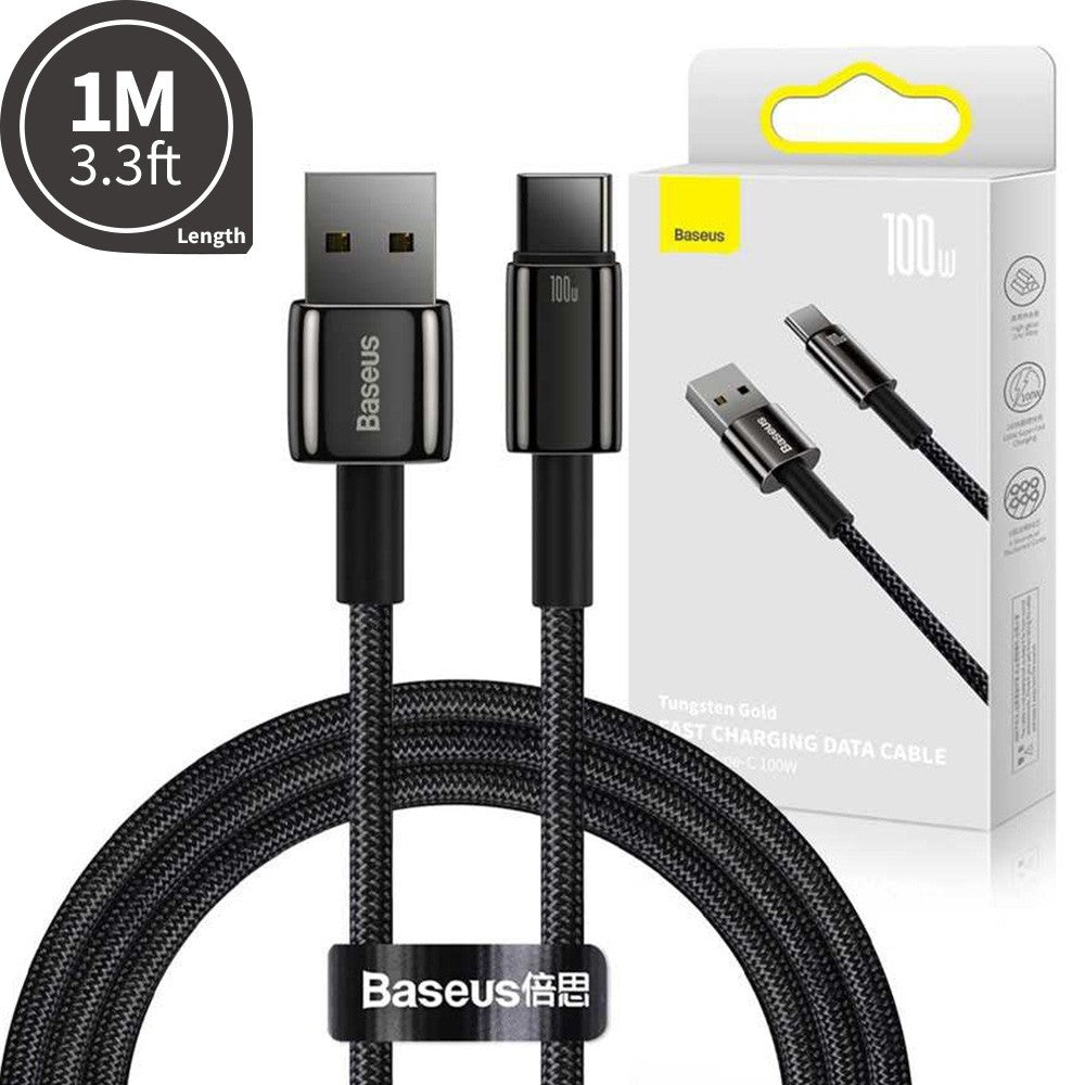 Baseus Tungsten Gold Fast Charging Data Cable USB to Type-C 100W 1m-Black