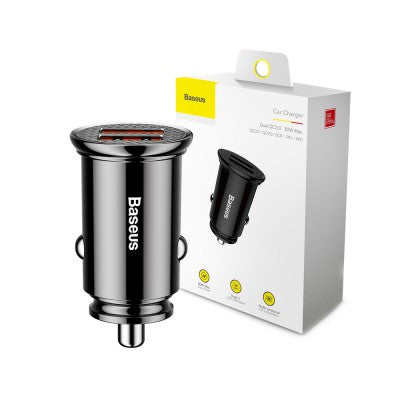 Baseus Circular Plastic A+A 30W Dual QC3.0 Quick Car Charger-Black