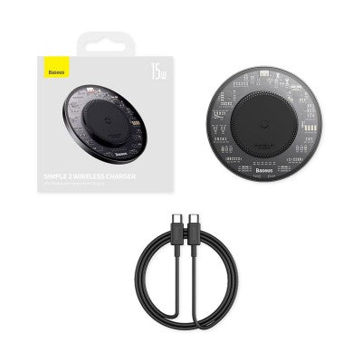 Baseus Simple 2 Wireless Charger 15W With Type-C To Type-C Cable-Cluster Black