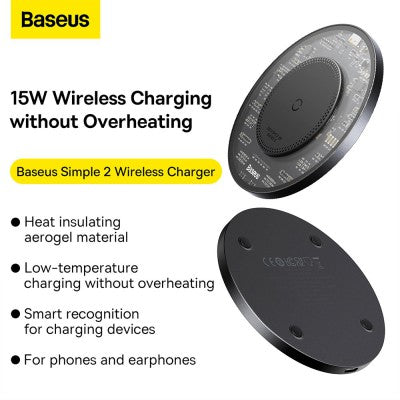 Baseus Simple 2 Wireless Charger 15W With Type-C To Type-C Cable-Cluster Black