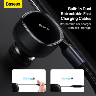 Baseus Enjoyment Retractable 2-in-1 Car Charger C+L 30W-Black