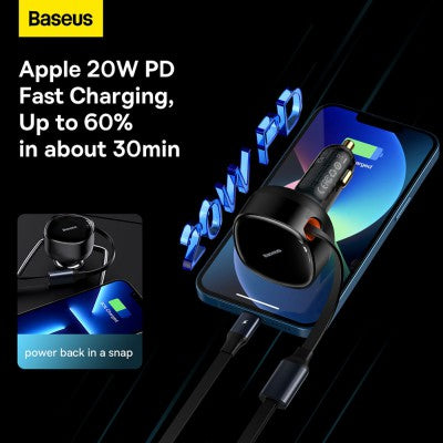 Baseus Enjoyment Retractable 2-in-1 Car Charger C+L 30W-Black