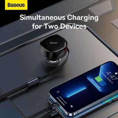 Baseus Enjoyment Retractable 2-in-1 Car Charger C+L 30W-Black