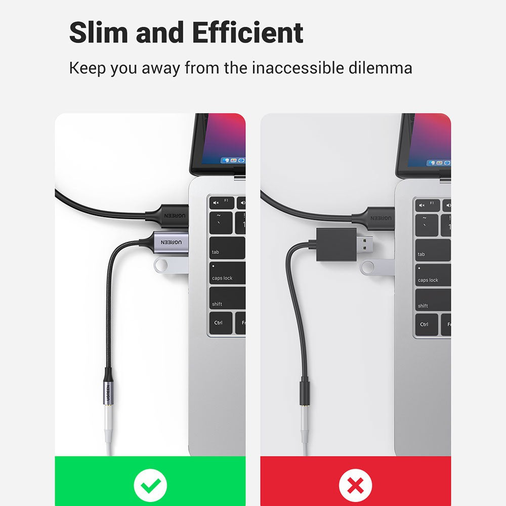 UGREEN CM477 USB 2.0 to 3.5mm Audio Adapter 25cm-Dark Gray