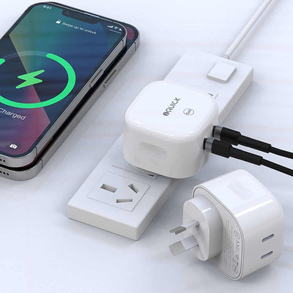 iQuick NANO Energy 1 35W USB-C Dual Ports Charging Adapter-White