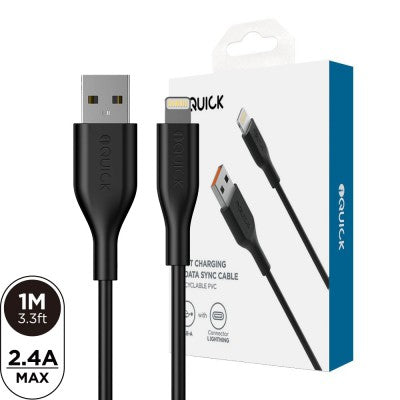 iQuick PVC USB-A to Lightning Fast Charging Cable 2M