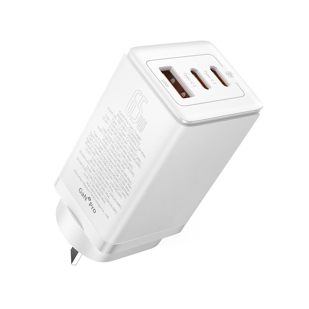 Baseus GaN5 Pro Fast Charger 2xUSB-C 1xUSB 65W-Moon White