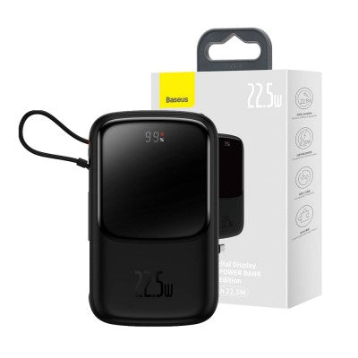 Baseus Qpow Digital Display Power Bank 20000mAh 22.5W Built-in Type-C Cable (Overseas Edition) PPQD060301-Black