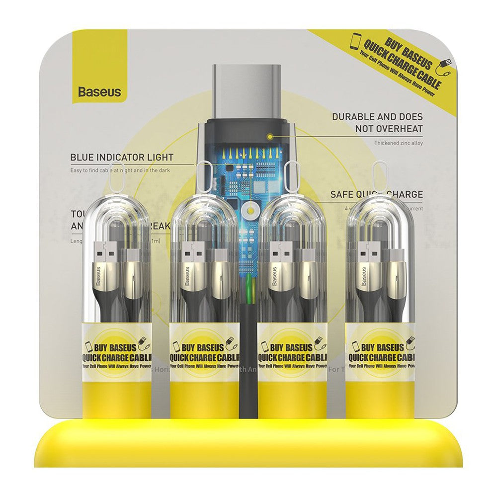 Baseus Horizontal Data Cable (With An Indicator Lamp) USB to Type-C 3A 1M Black Retail Sets (16PCS/Pack)
